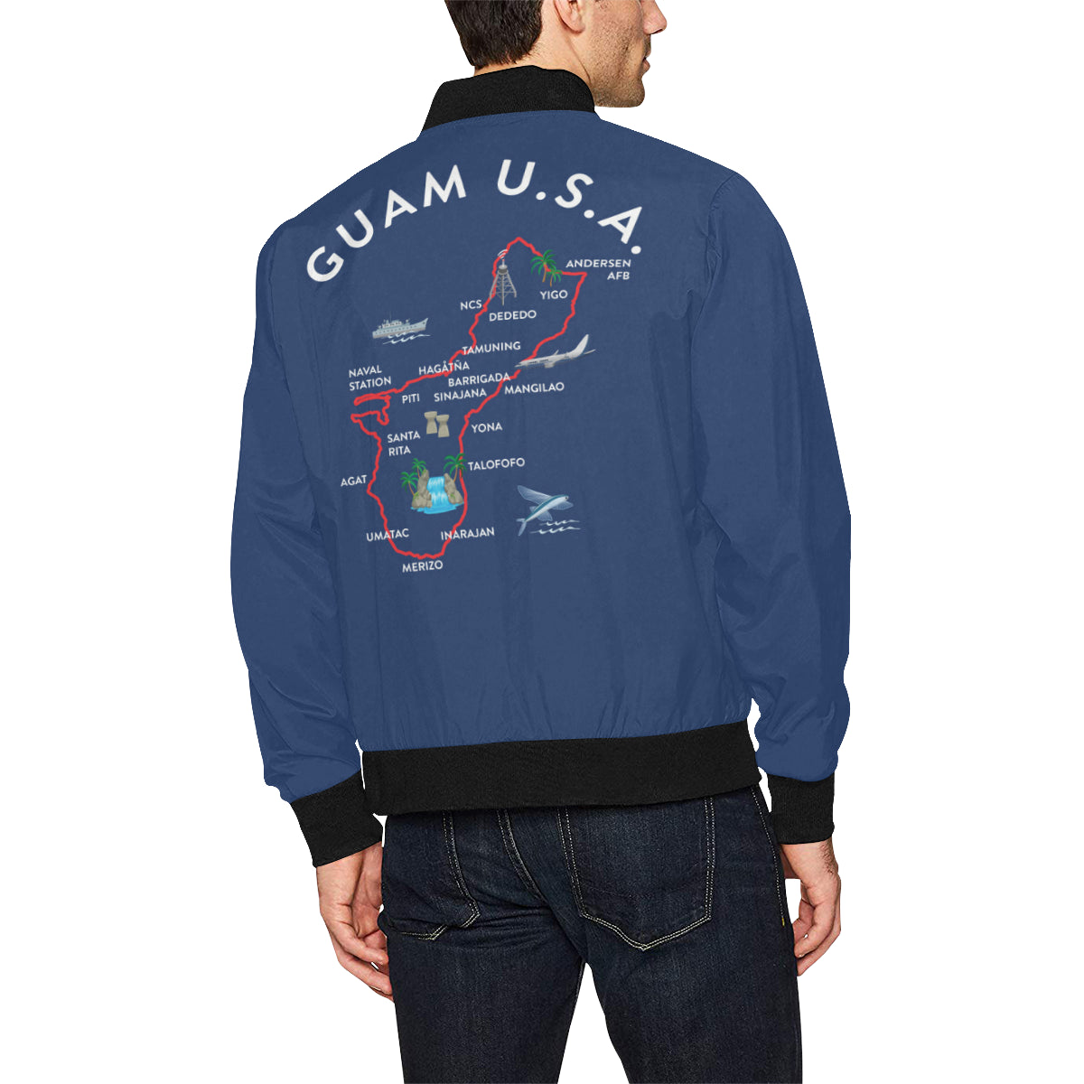 Guam Map Blue Men's Bomber Jacket