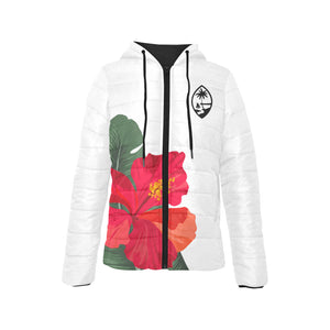 Guam Red Hibiscus Paradise Women's Hooded Padded Jacket