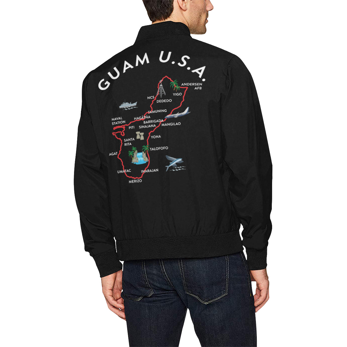 Guam Map Black Men's Bomber Jacket