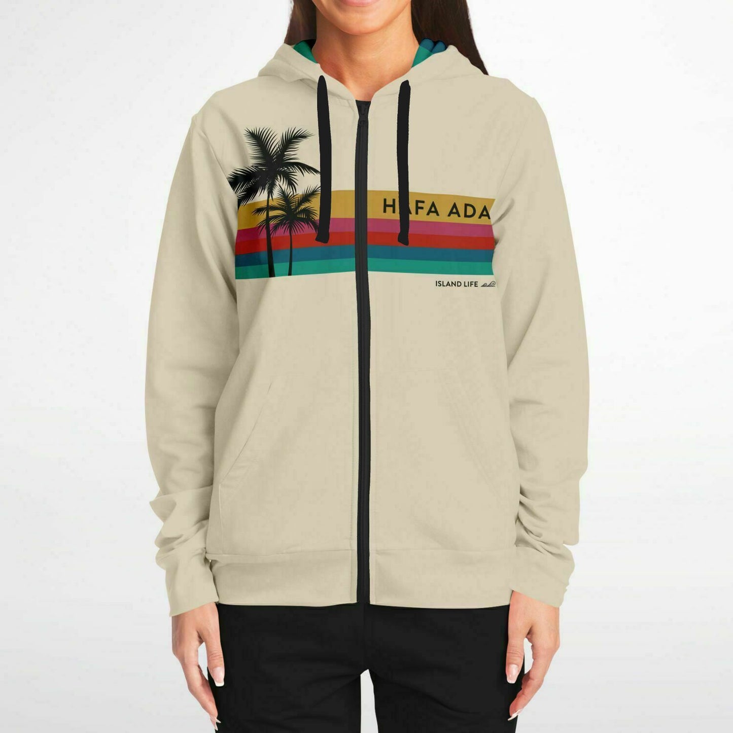 Hafa Adai Retro Rainbow Guam CNMI Zip Hoodie Jacket