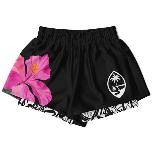 Guam Pink Hibiscus Paradise Layer 2-in-1 Phone Pocket Active Shorts