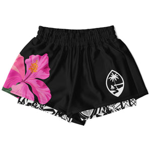 Guam Pink Hibiscus Paradise Layer 2-in-1 Phone Pocket Active Shorts