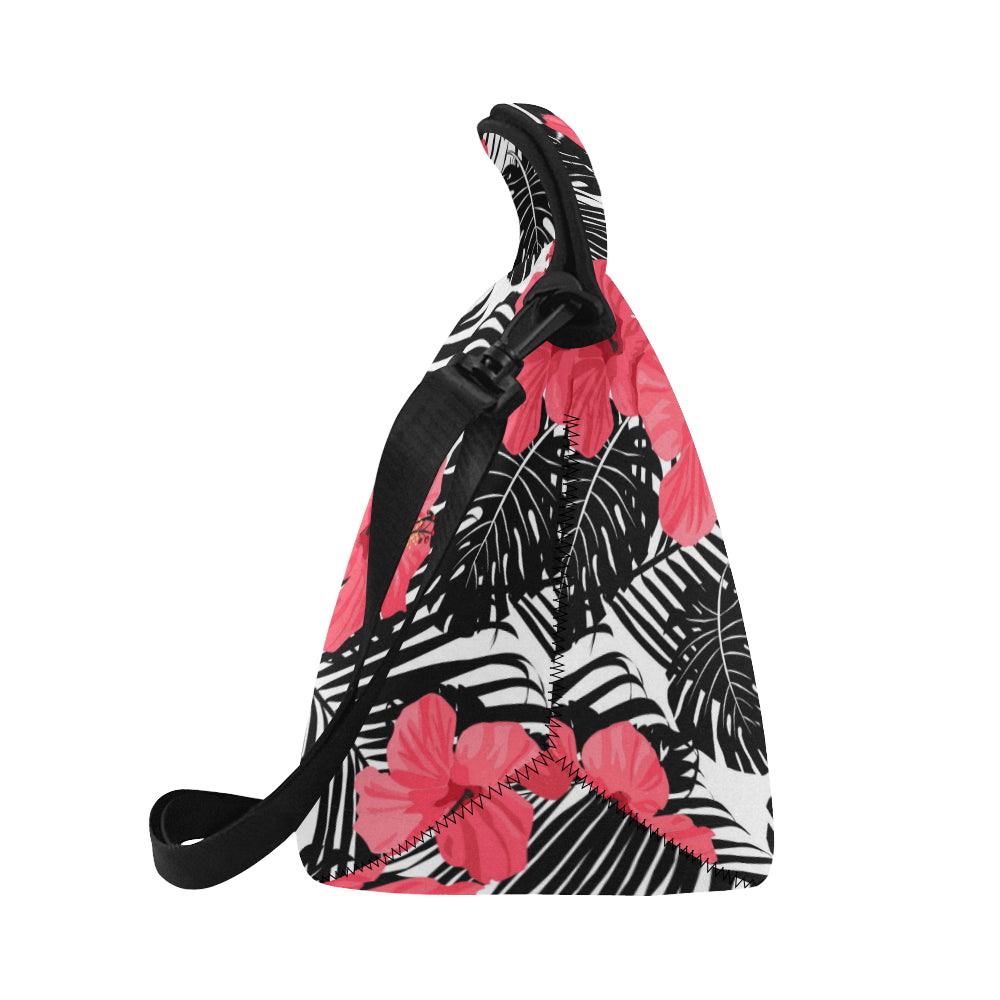 Guam Pink Black Hibiscus Leaves Neoprene Lunch Bag Large