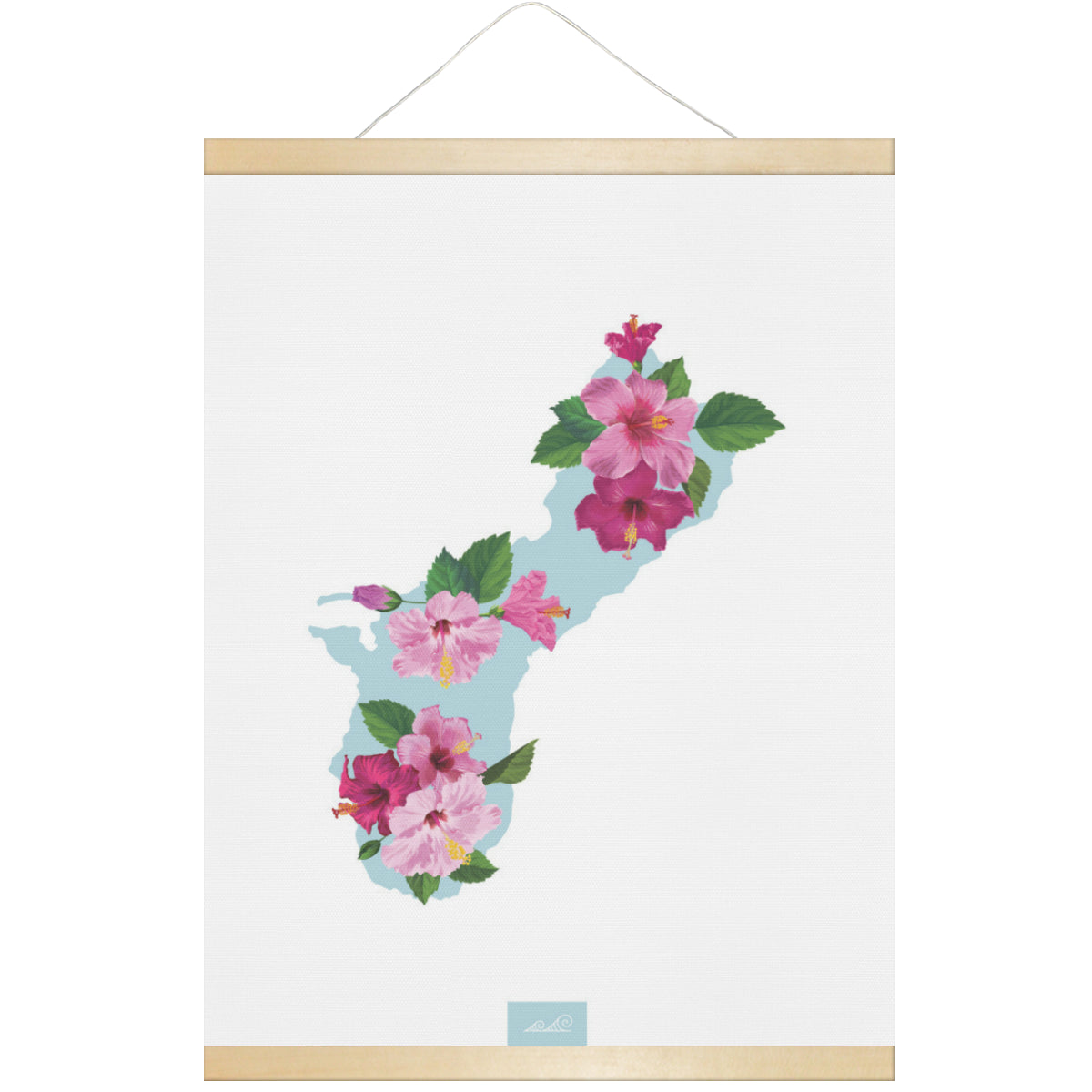 Guam Island Hibiscus Fuchsia Hanging Canvas Poster with Wood Frame