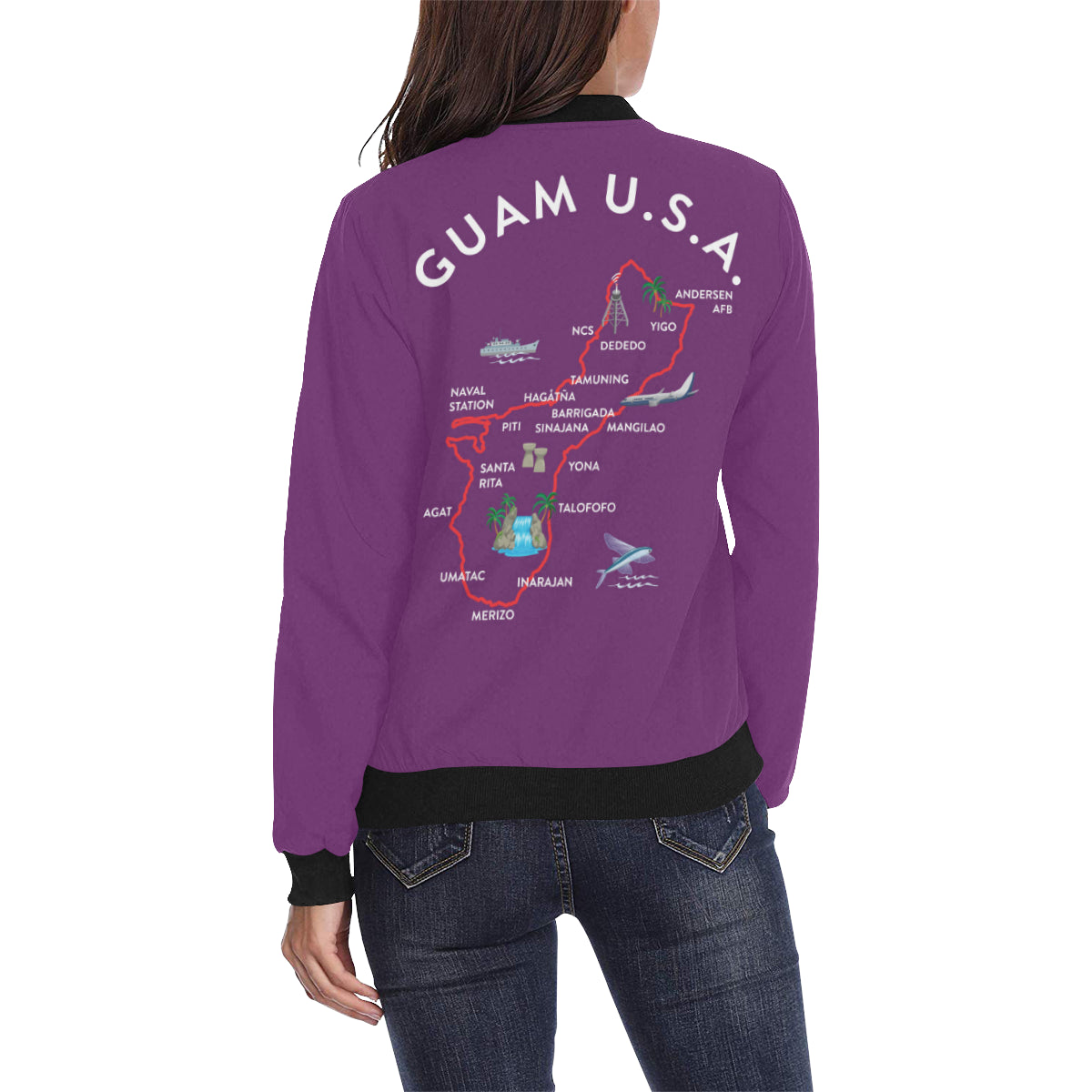Guam Map Purple Women's Bomber Jacket