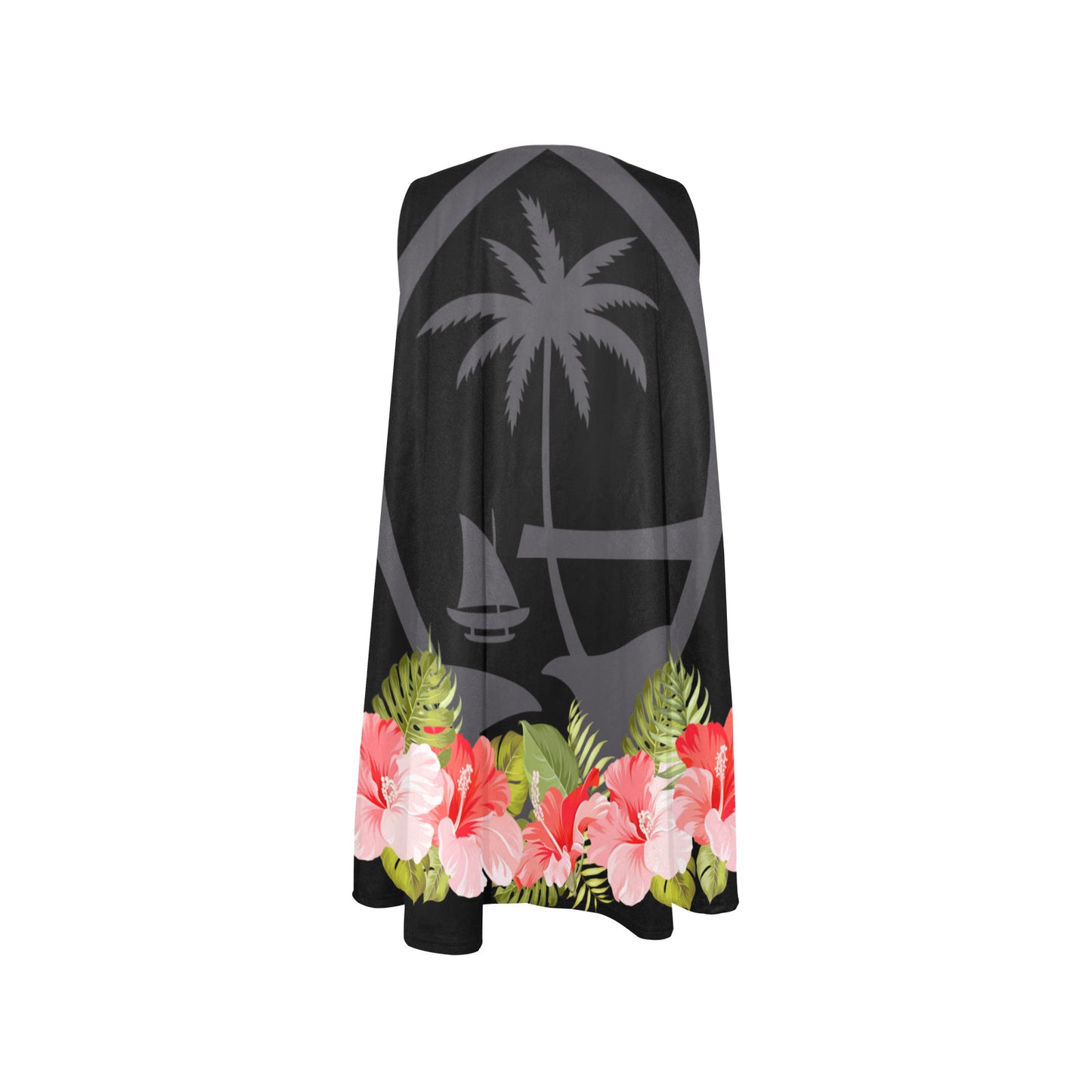 Guam Seal Pink Hibiscus Black Sleeveless A-Line Pocket Dress