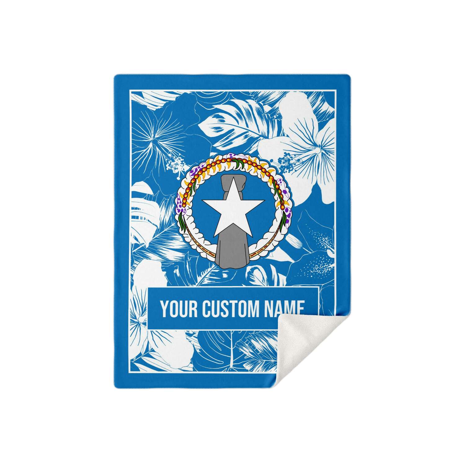 CNMI Seal Hibiscus Blue Microfleece Blanket with Personalization