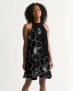 Guam Modern Hibiscus Black Women's Halter Dress