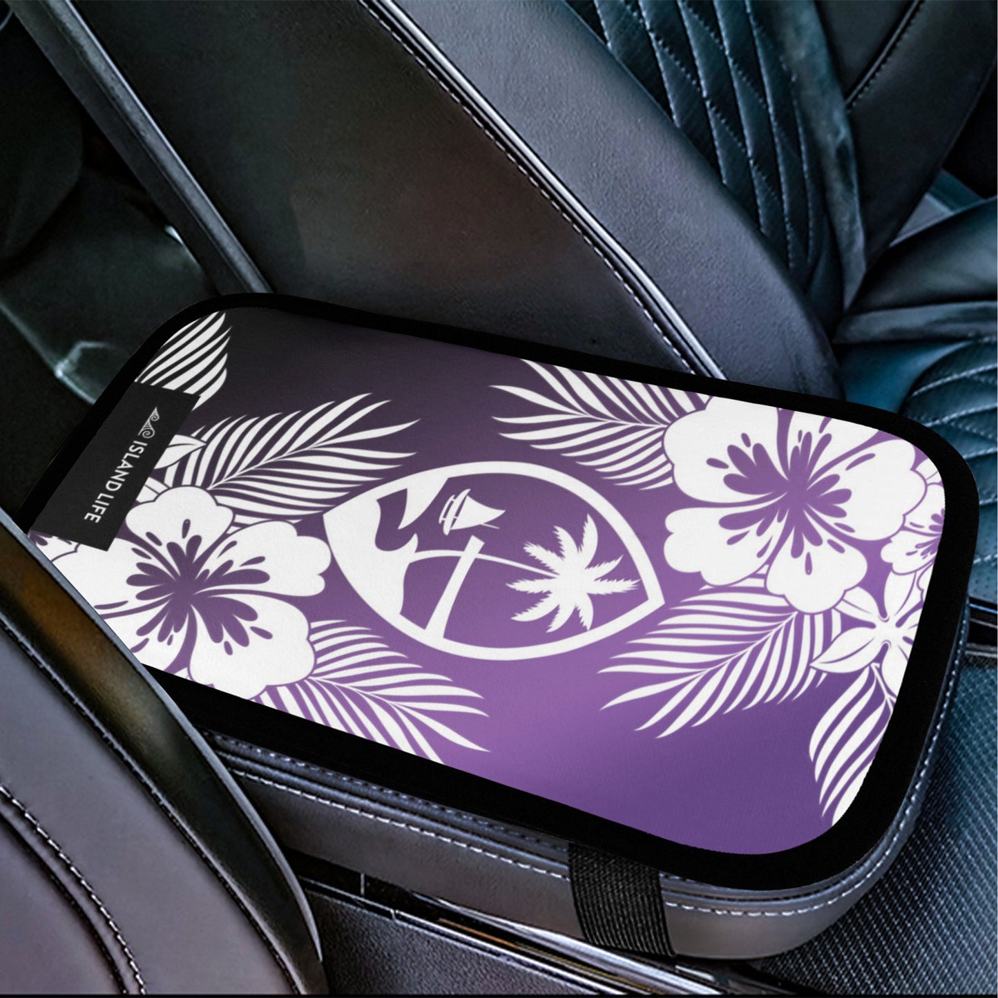 Guam Tropical Hibiscus Purple Car Armrest Cover