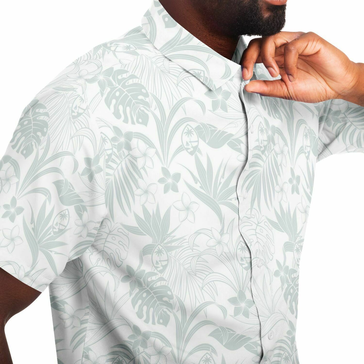 Guam Plumeria Tropical White Button Down Shirt