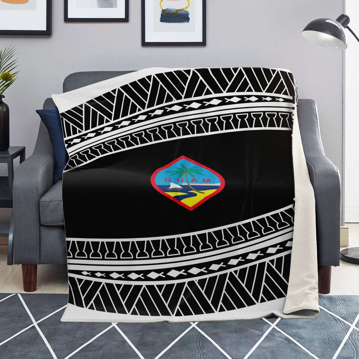 Guam Seal Tribal Black Microfleece Blanket