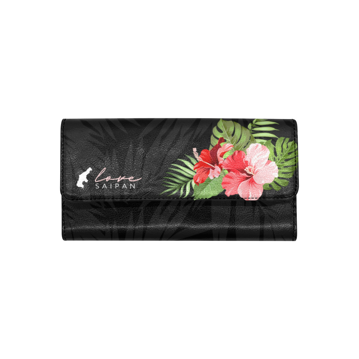 Love Saipan Red Hibiscus Women's Trifold Wallet