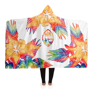 Guam Tropical Hibiscus Tie Dye Premium Sherpa Hooded Blanket