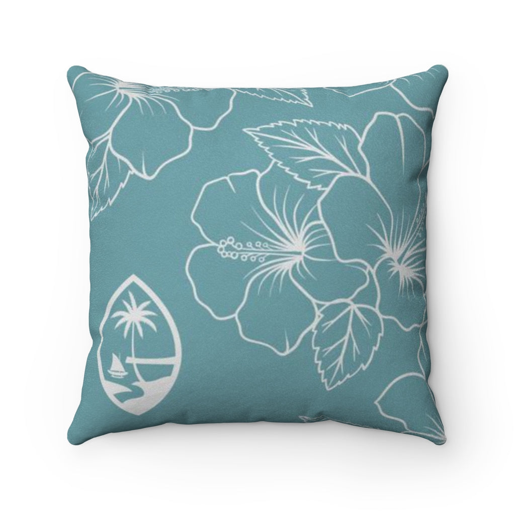 Guam Modern Hibiscus Teal Faux Suede Square Pillow Case