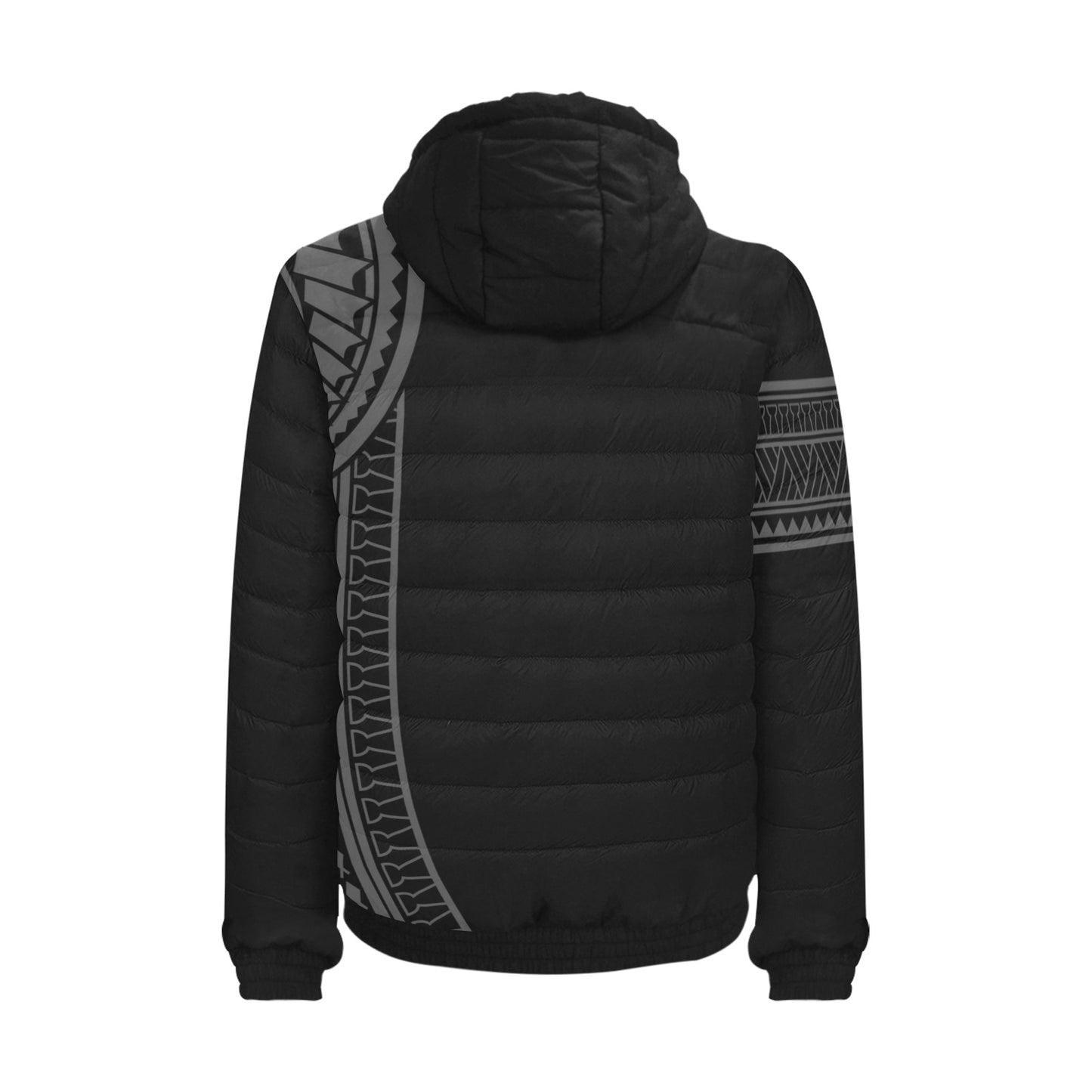 Guam Seal Color Tribal Black Men's Padded Hooded Jacket