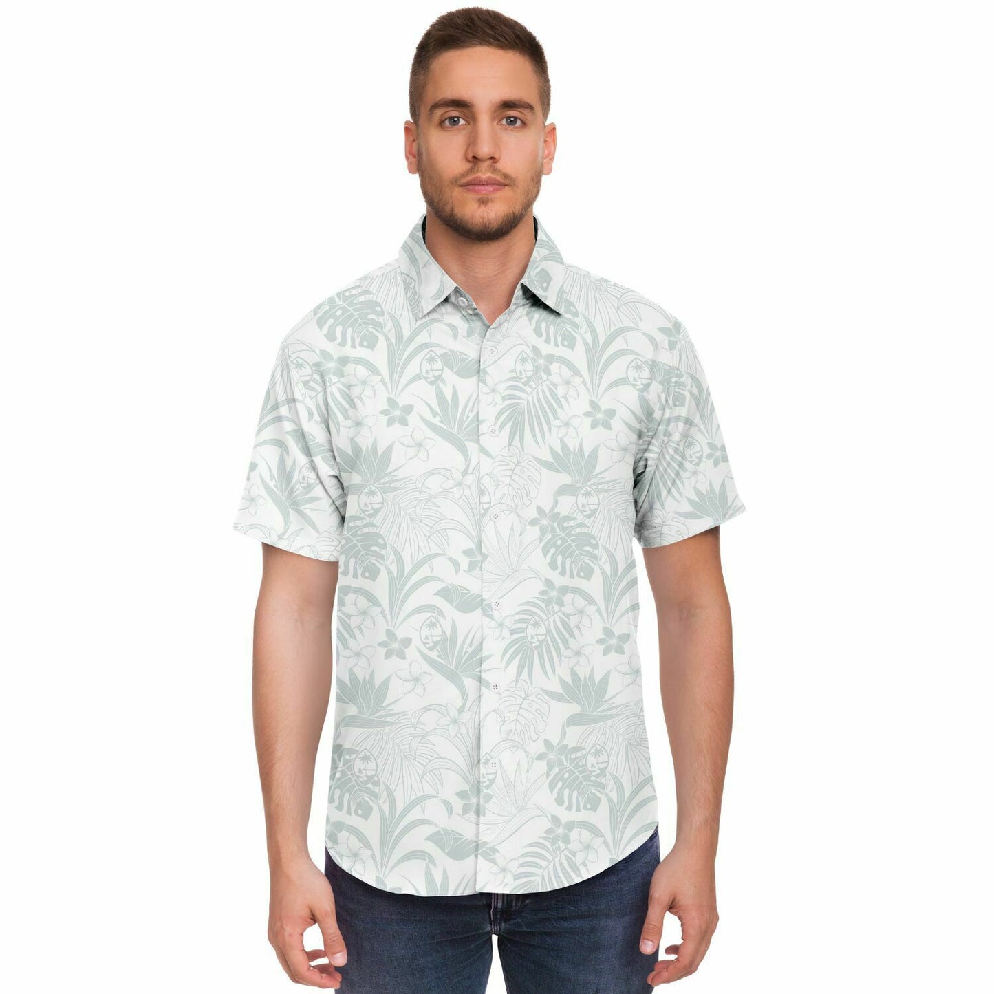 Guam Plumeria Tropical White Button Down Shirt