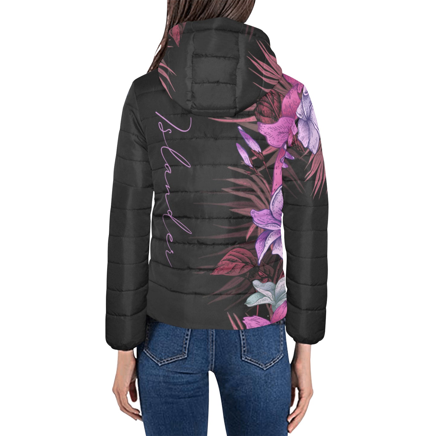 Guam Vintage Hibiscus Women's Hooded Padded Jacket