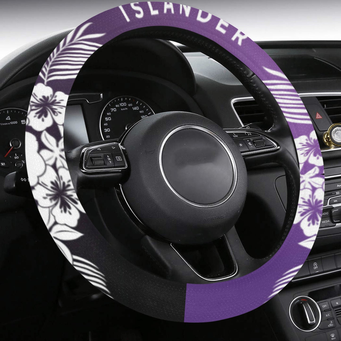 Tropical Hibiscus Islander Guam CNMI Purple Steering Wheel Cover with Anti-Slip Insert