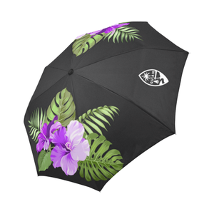 Guam Seal Purple Hibiscus Black Automatic Folding Umbrella