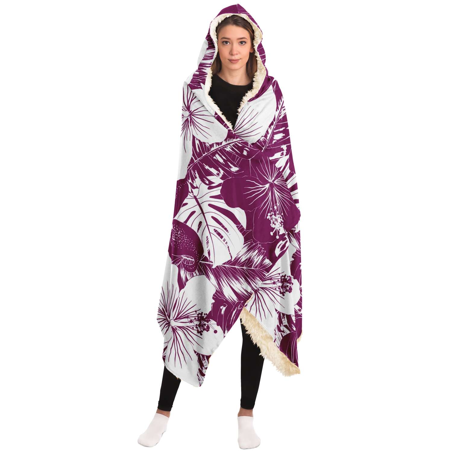 Guam Seal Purple Hibiscus Premium Sherpa Hooded Blanket
