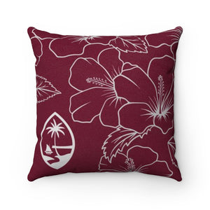 Guam Modern Hibiscus Red Faux Suede Square Pillow Case