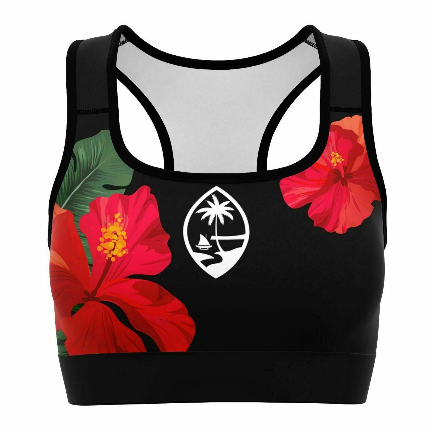 Guam Red Black Hibiscus Paradise Sports Bra