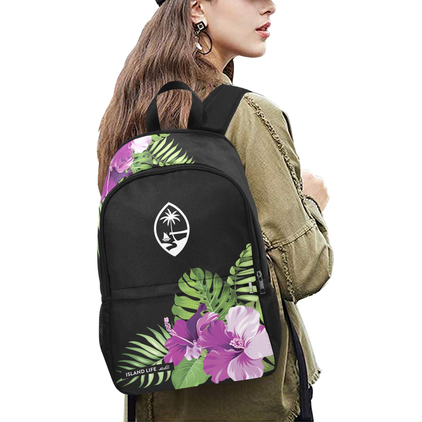 Guam Purple Hibiscus Laptop Side Pockets Backpack