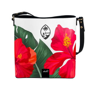 Guam Hibiscus Paradise White Vegan Leather Crossbody Large Shoulder Bag