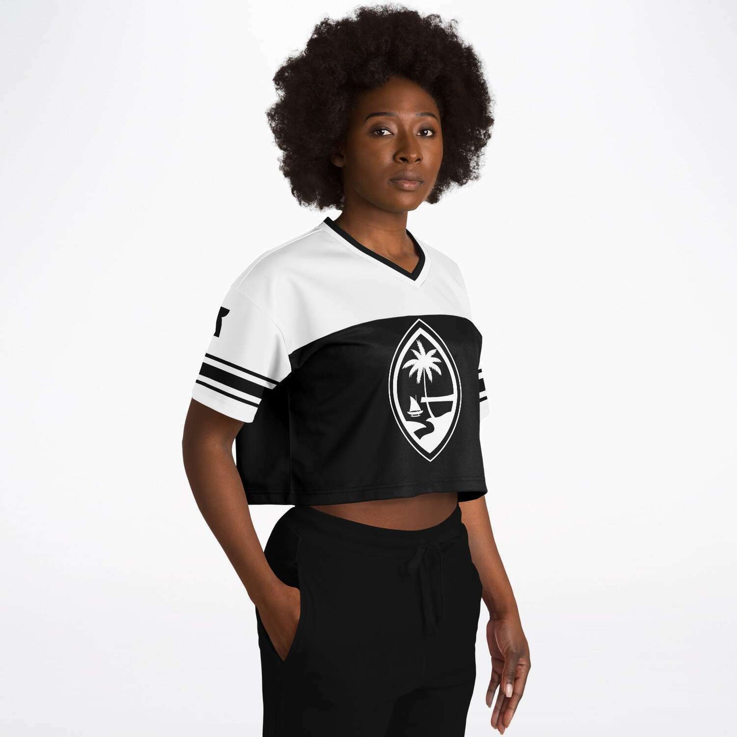 Guam Black and White Cropped Women's Football Jersey