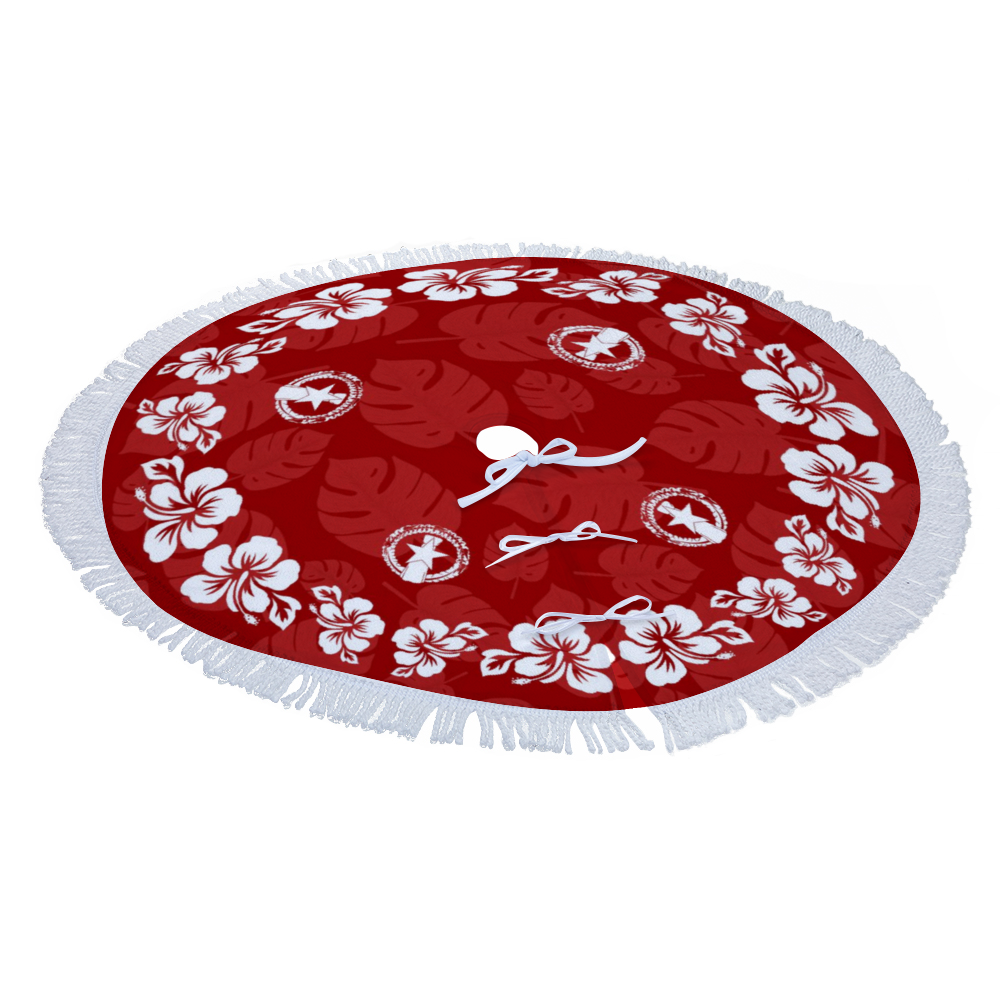 CNMI Classic Red Hibiscus Fringed Christmas Tree Skirt
