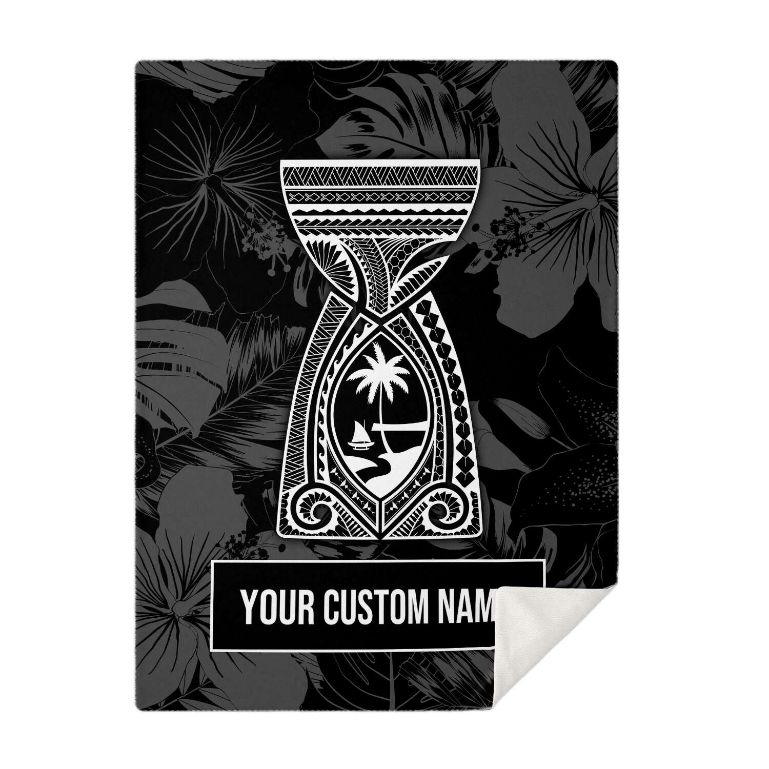 Latte Stone Guam Tribal Black Microfleece Blanket with Personalization