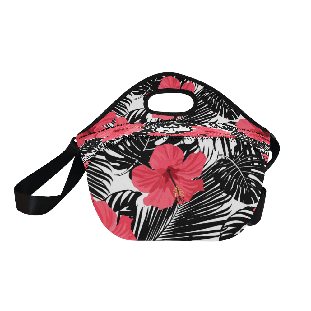 Guam Pink Black Hibiscus Leaves Neoprene Lunch Bag Large