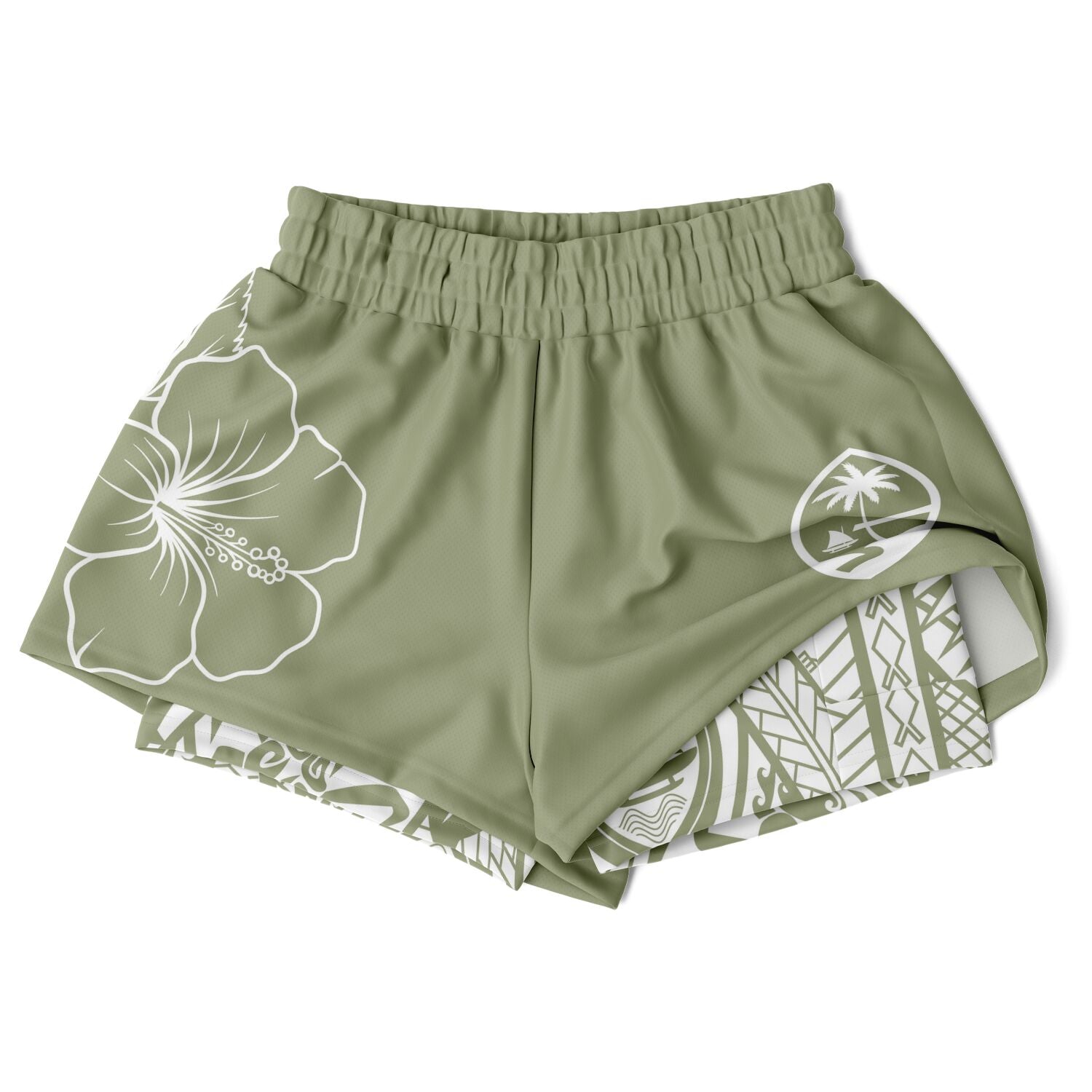 Guam Green Modern Hibiscus Layer 2-in-1 Phone Pocket Active Shorts