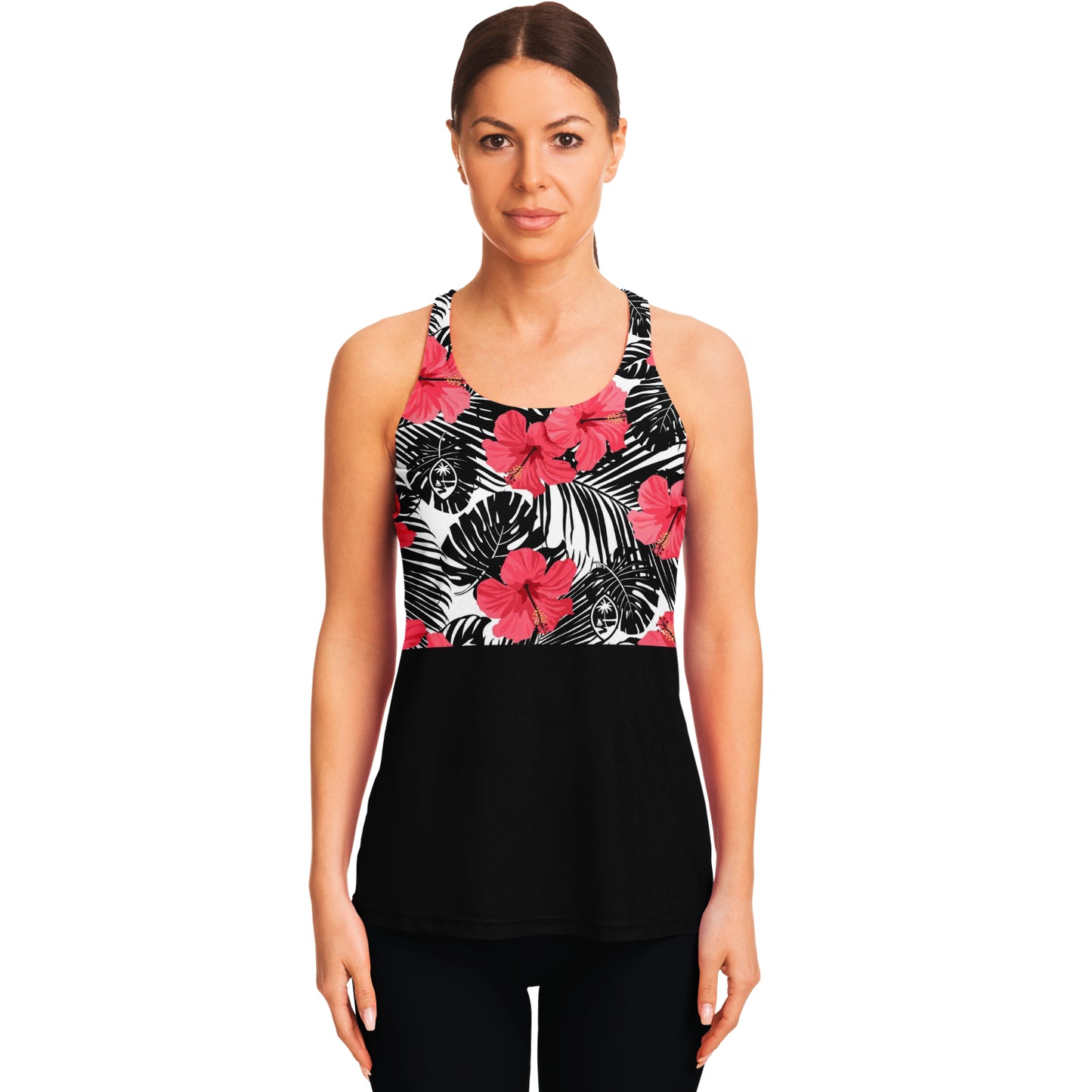 Guam Pink Black Hibiscus Racerback Tank Top