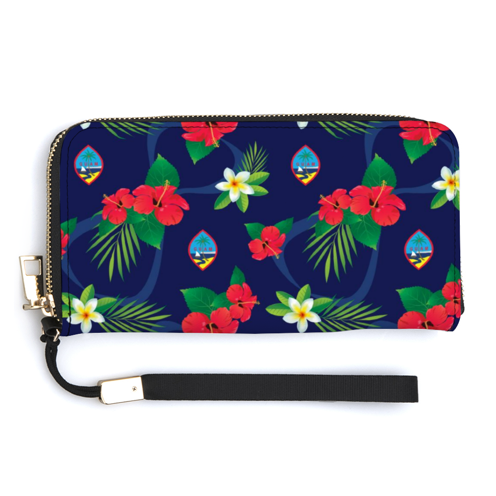 Guam Flag Flowers Women’s Long Wallet Wristlet