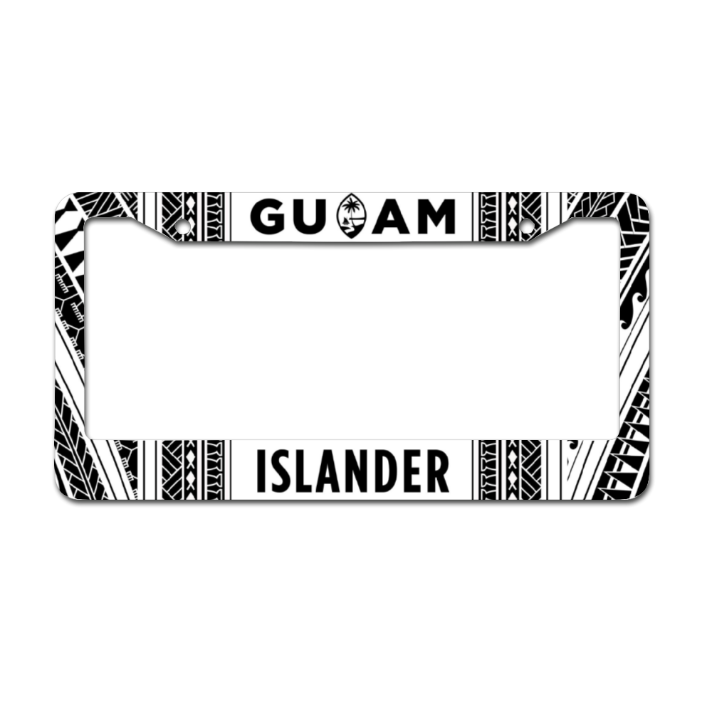 Islander Guam Tribal White Aluminum License Plate Frame