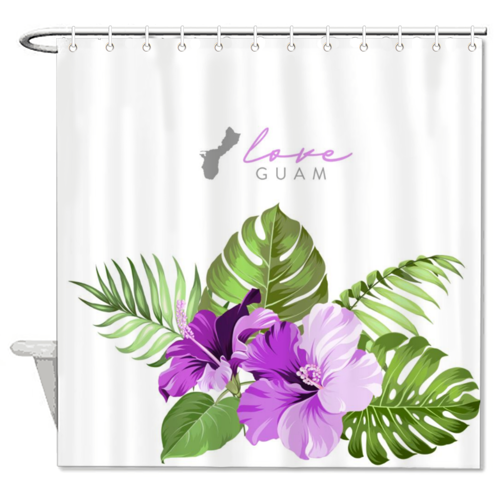 Love Guam Purple Hibiscus White Shower Curtain