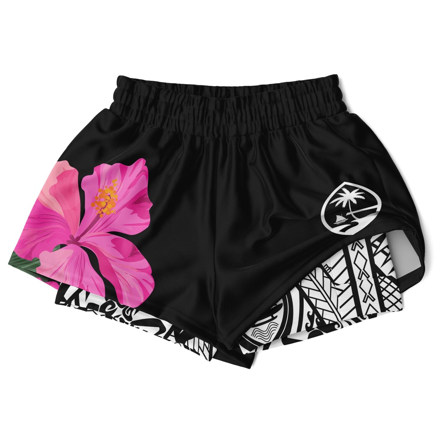 Guam Pink Hibiscus Paradise Layer 2-in-1 Phone Pocket Active Shorts