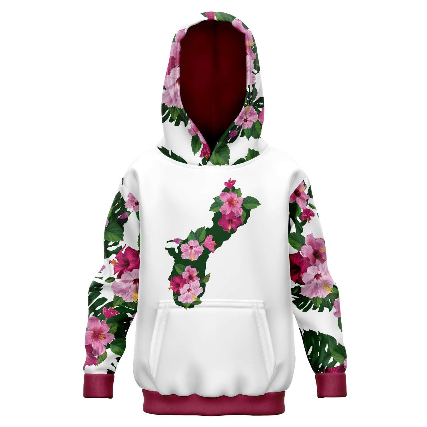 Kids Guam Fuchsia Hibiscus White Pullover Hoodie