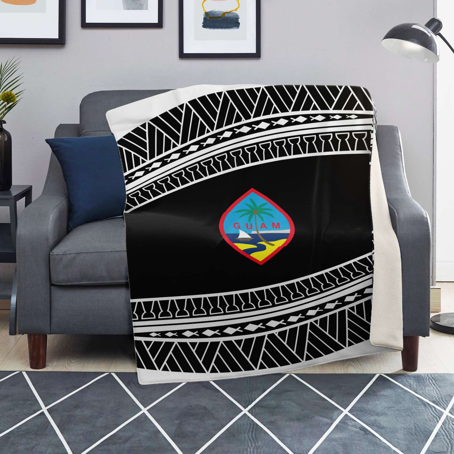 Guam Seal Tribal Black Microfleece Blanket