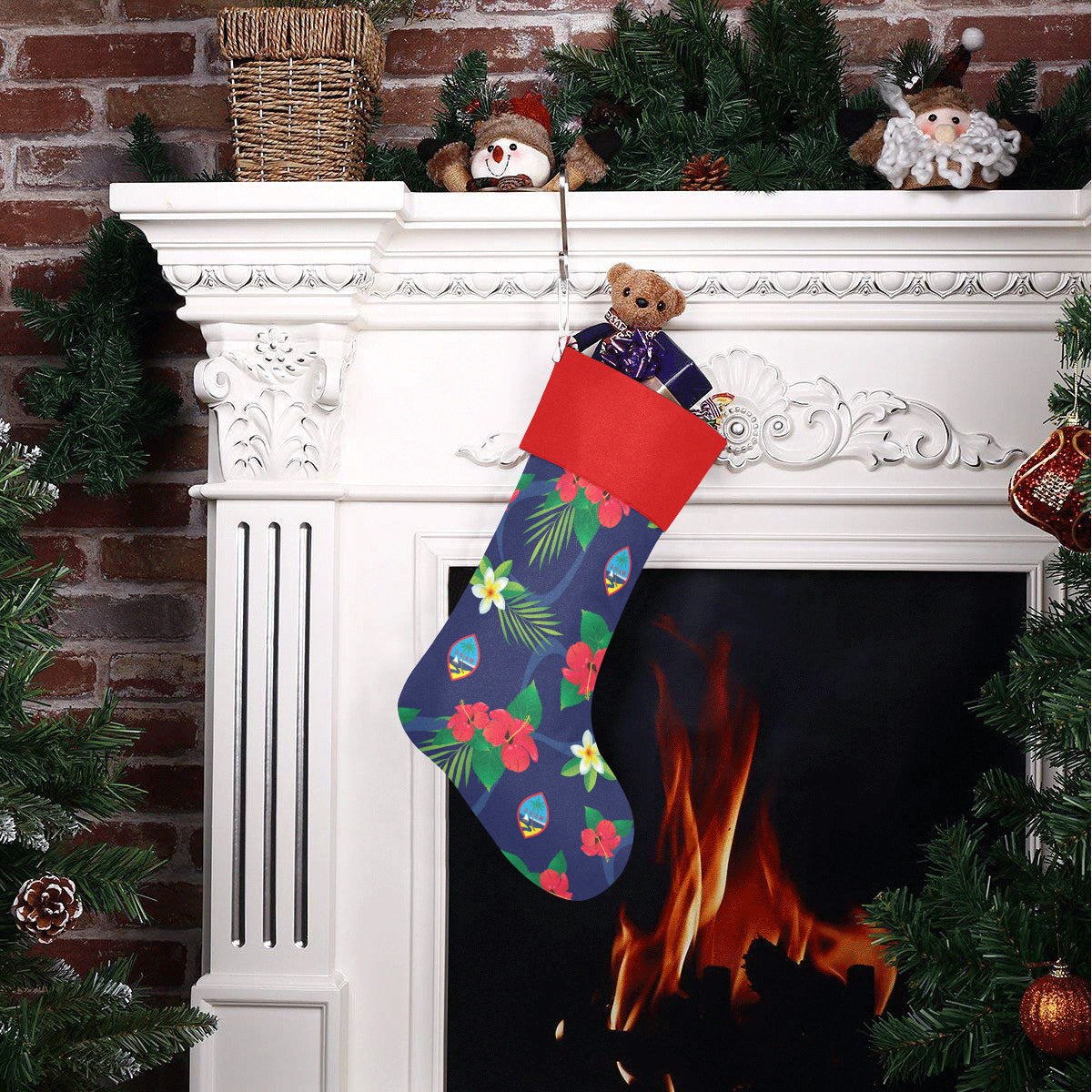 Guam Flag Flowers Christmas Stocking