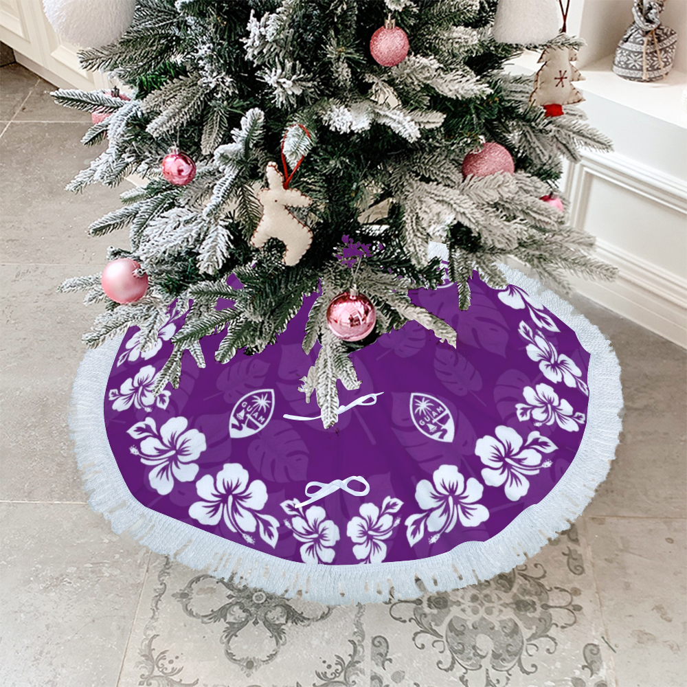 Guam Classic Purple Hibiscus Fringed Christmas Tree Skirt