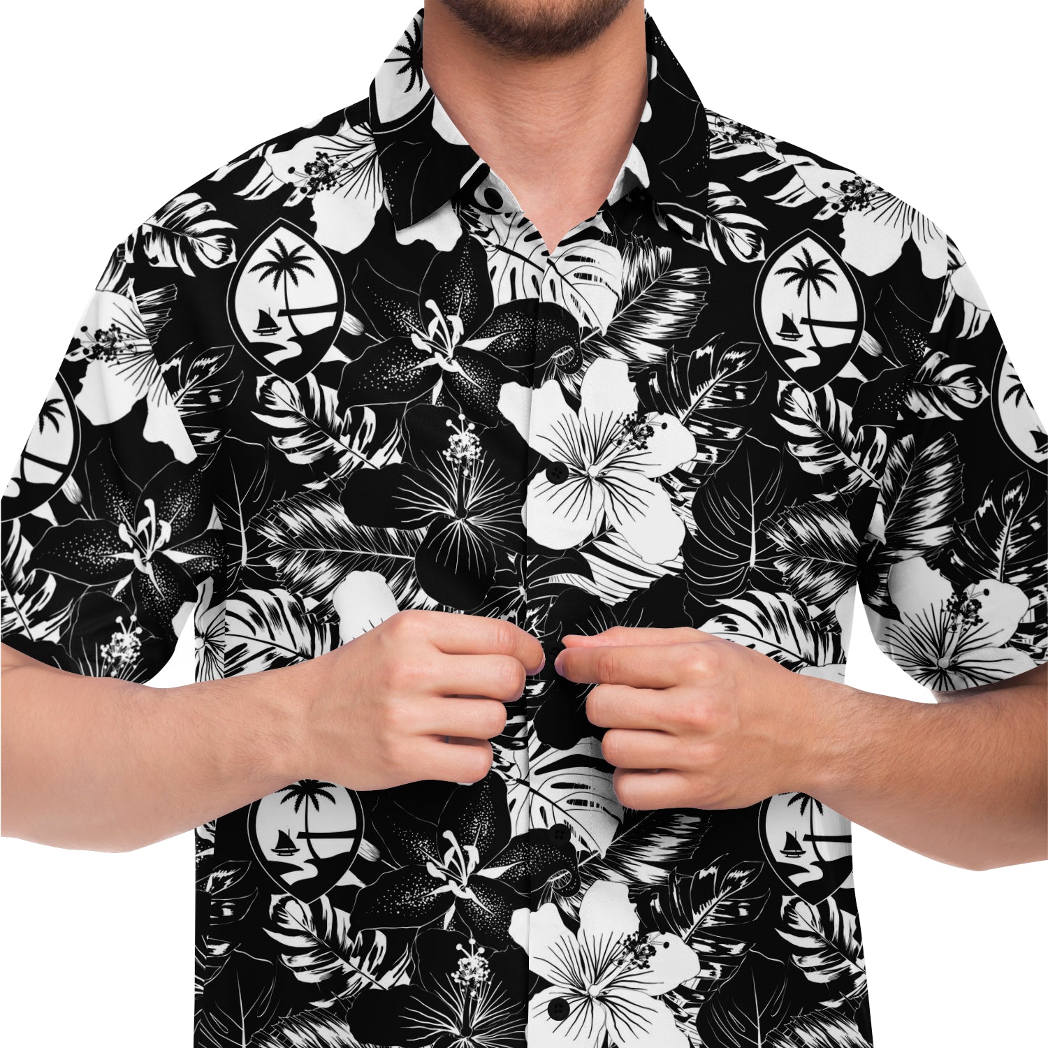 Guam Black Hibiscus Button Down Shirt