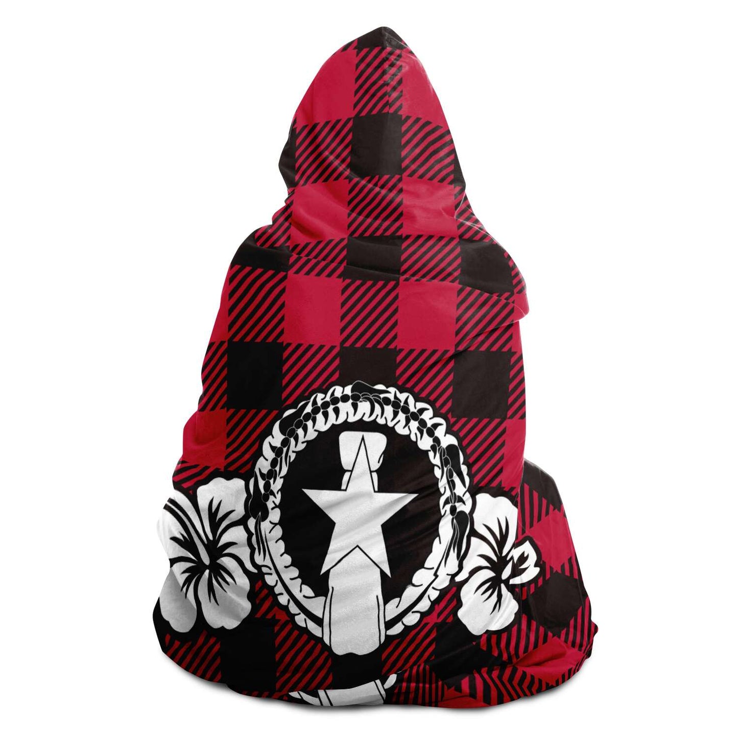 CNMI Hibiscus Buffalo Plaid Premium Sherpa Hooded Blanket