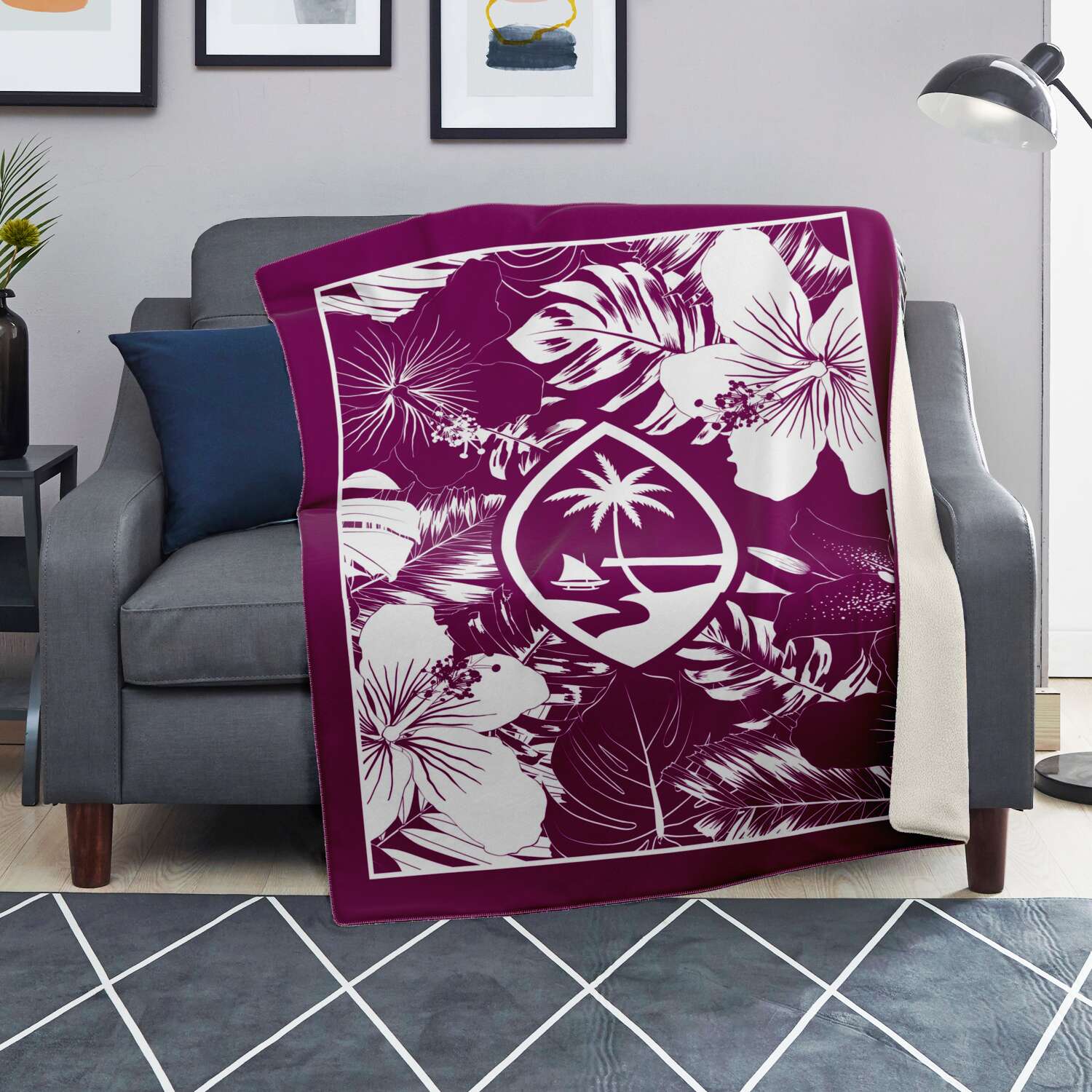 Guam Hibiscus Purple Microfleece Blanket