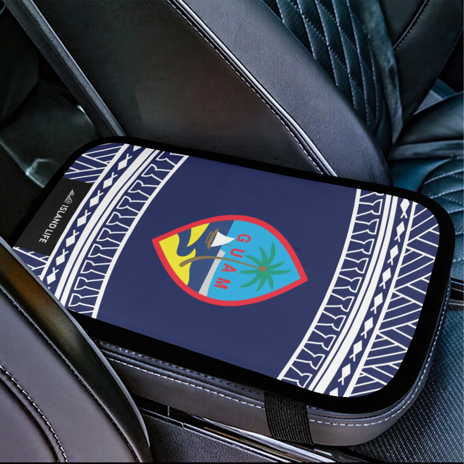 Guam Tribal Blue Car Armrest Cover