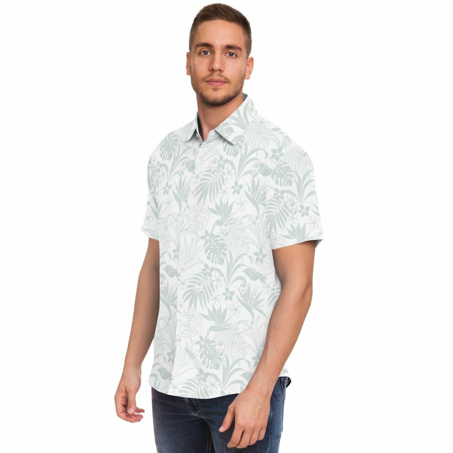 Guam Plumeria Tropical White Button Down Shirt