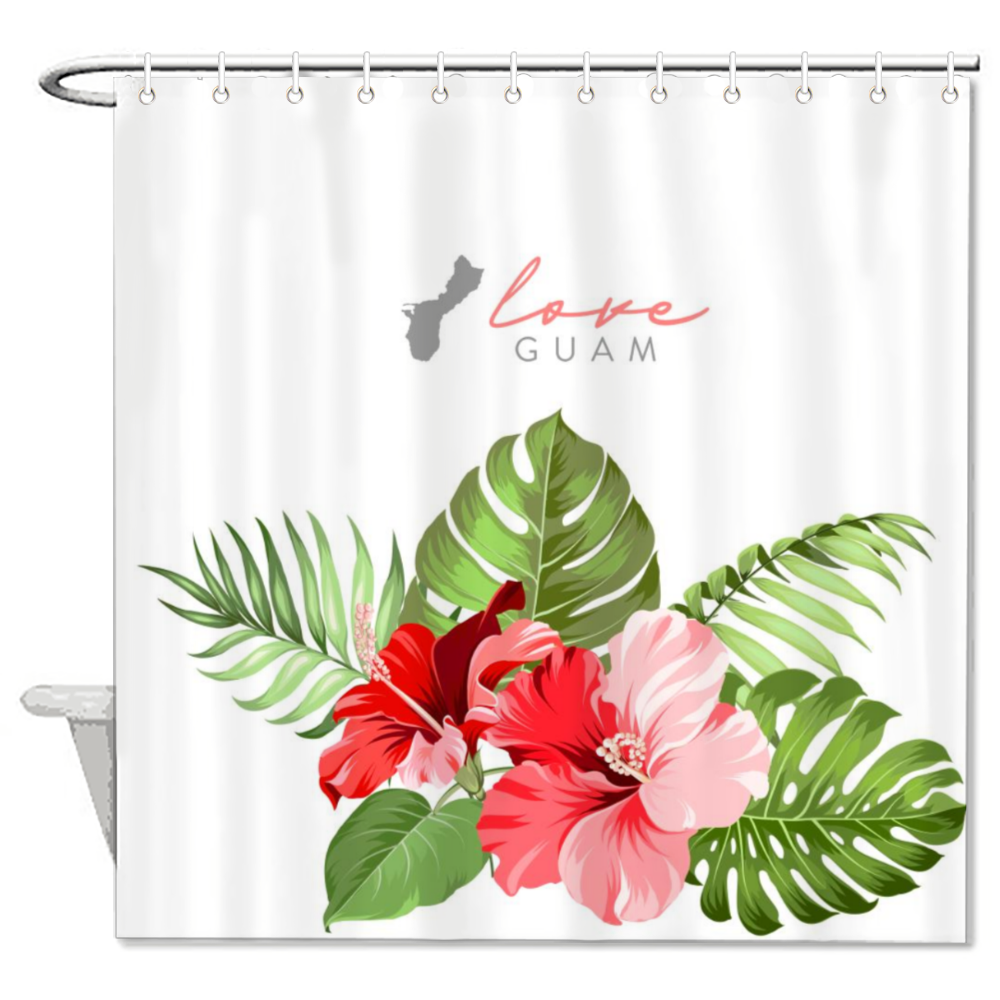 Love Guam Red Hibiscus White Shower Curtain