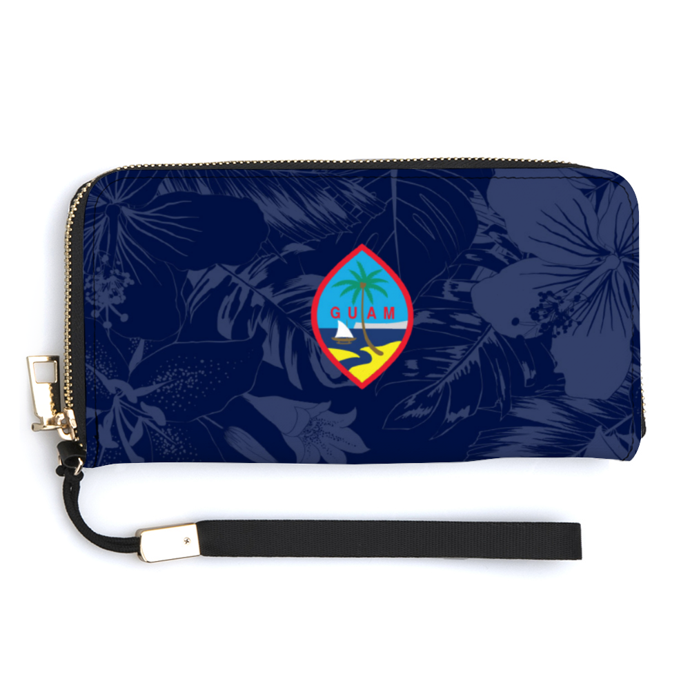 Guam Flag Blue Flowers Women’s Long Wallet Wristlet