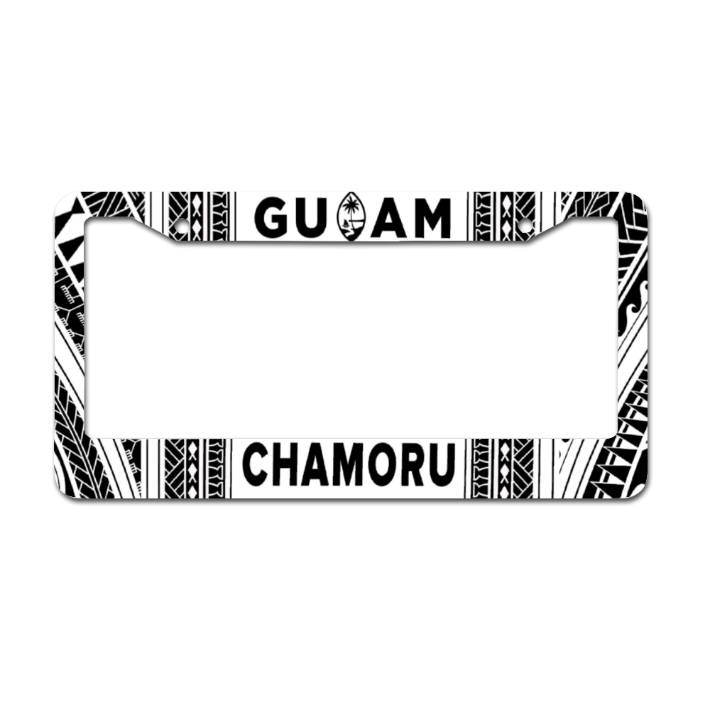 Chamoru Guam Tribal White Aluminum License Plate Frame